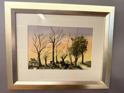 Cuadro Acuarela Paisaje con Marco Plateado - miniatura 1