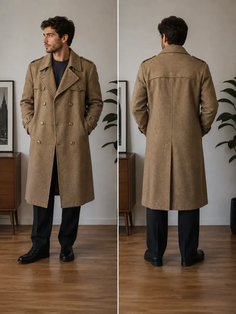 Abrigo largo de lana para hombre color camel - 1