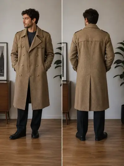 Abrigo largo de lana para hombre color camel - miniatura 1