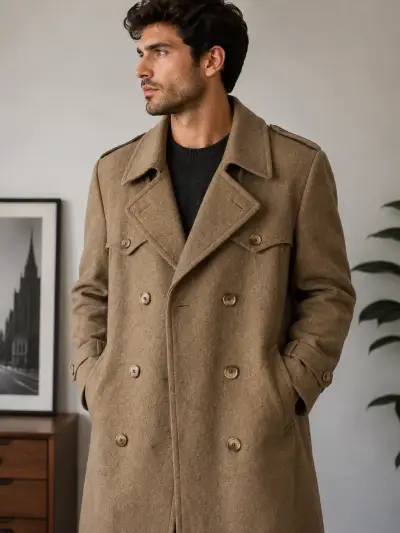 Abrigo largo de lana para hombre color camel - miniatura 2