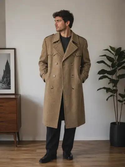 Abrigo largo de lana para hombre color camel - miniatura 3