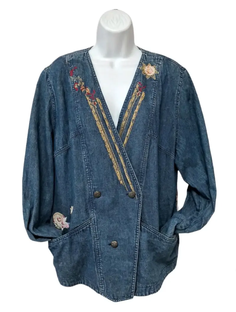 Chaqueta de mezclilla con bordado floral vintage