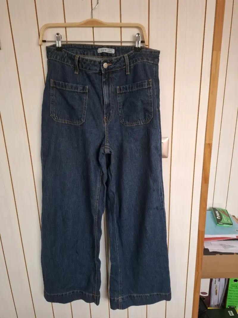 Jeans anchos de mezclilla azul para mujer