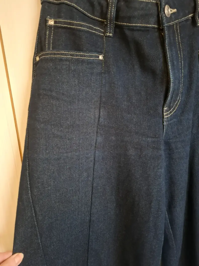 Pantalones anchos de mezclilla azul para mujer - 2