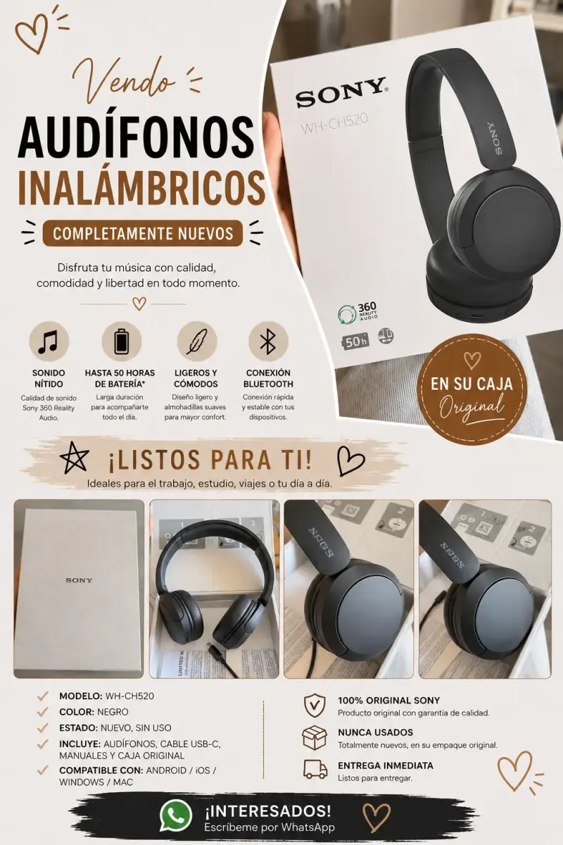 Audífonos Inalámbricos Sony WH-CH520 Nuevos