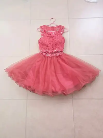 Vestido de fiesta rosa para niña con encaje y tul - miniatura 1