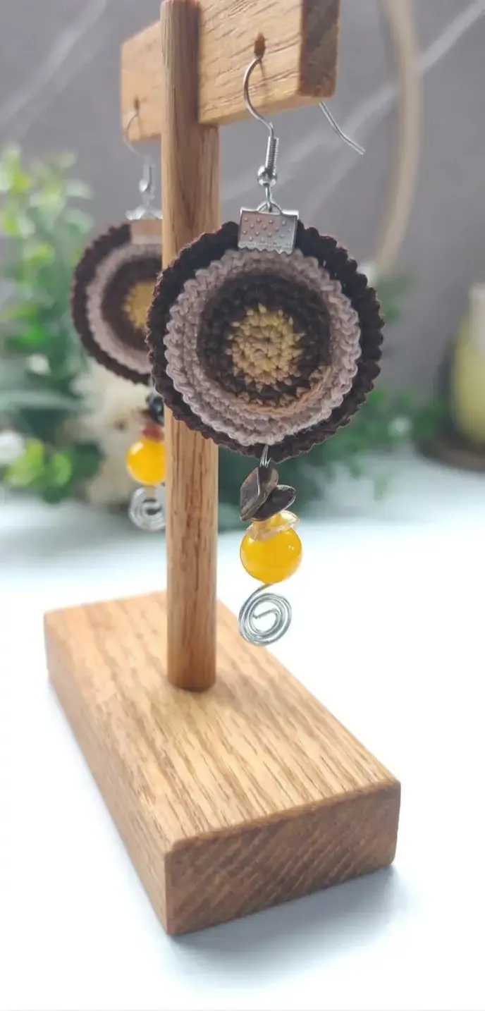 Aros tejidos a mano con piedras natural de colores - 2