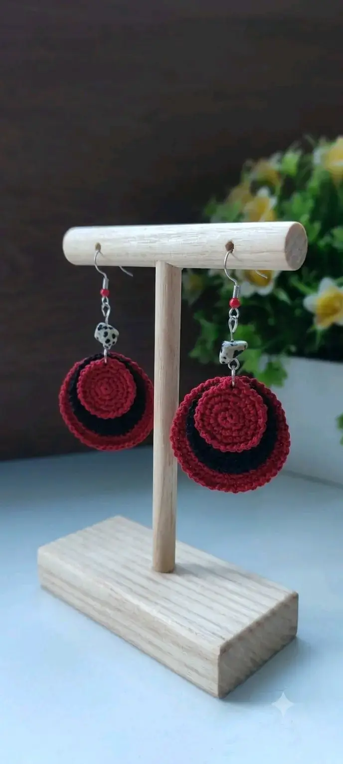 Aros tejidos a mano con piedras natural de colores - 4