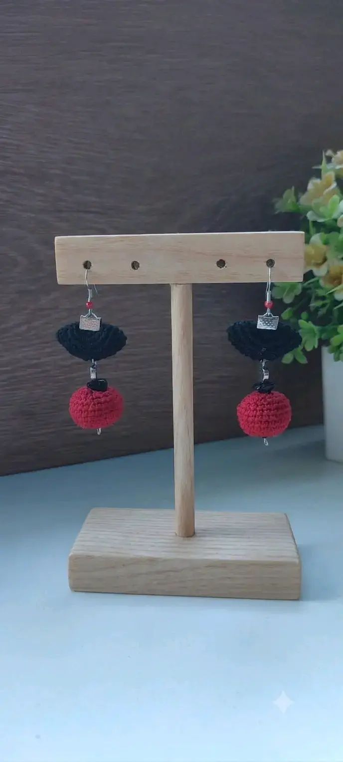 Aros tejidos a mano con piedras natural de colores - 5