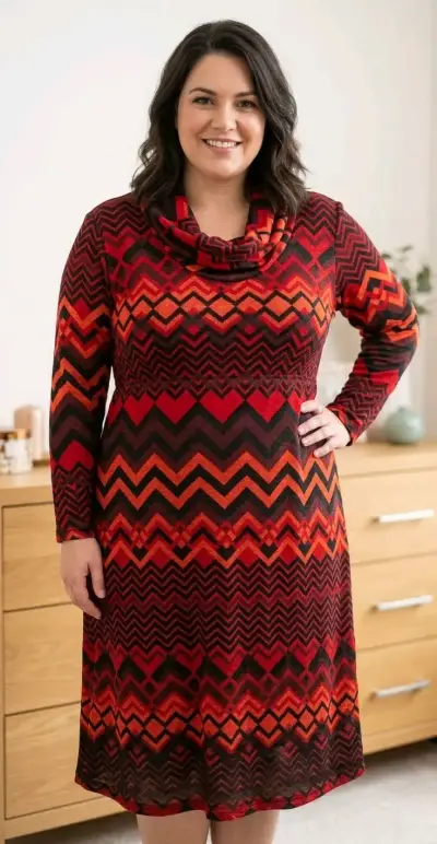 Vestido estampado zigzag colores cálidos - miniatura 1