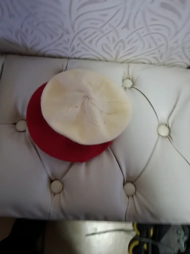 Boina de lana roja y beige para niña menor de 6 añ - 2