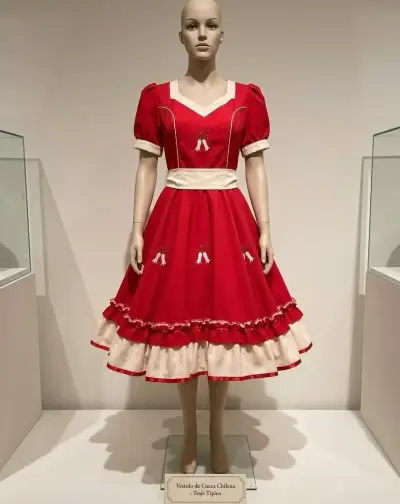 Vestido de Cueca Chilena Rojo Tradicional - miniatura 1
