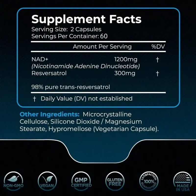 Suplemento Resveratrol NAD+ 1500mg Vitality - 3