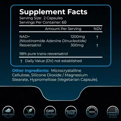 Suplemento Resveratrol NAD+ 1500mg Vitality - miniatura 3