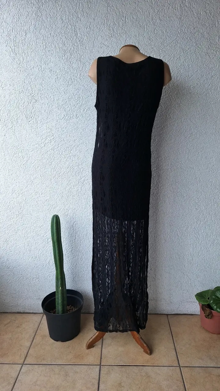 Vestido largo negro de encaje talla M - 2