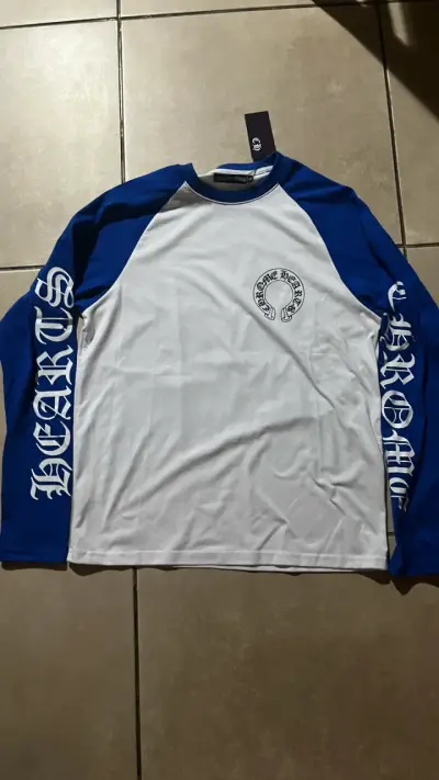 Polera manga larga Chrome Hearts azul y blanca - miniatura 1