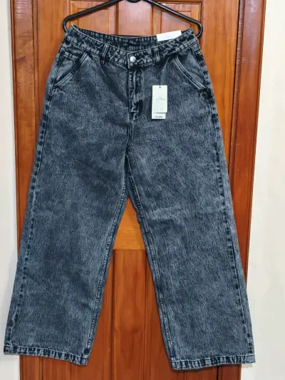 Jeans wide leg gris pierna ancha mujer talla 44 - miniatura 2