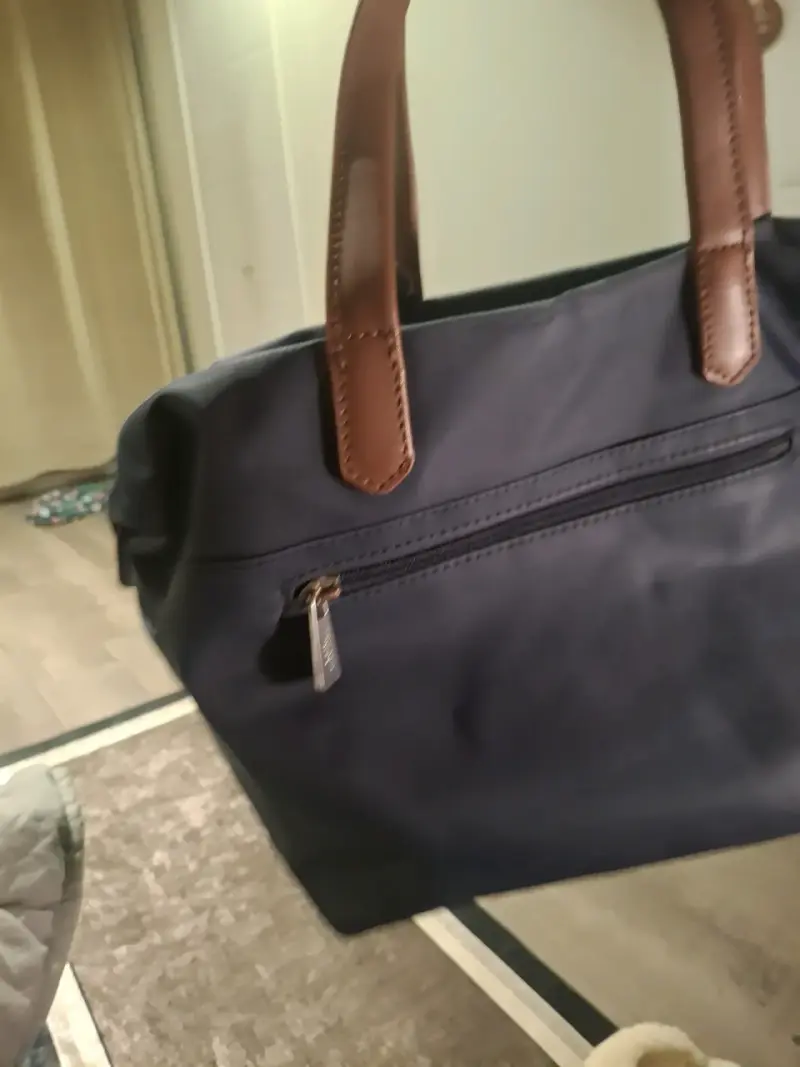 Bolso de mano Hexagona azul con detalles en cuero - 6