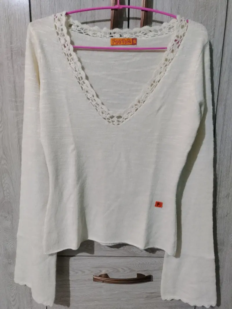 Suéter blanco con encaje Foster talla S - 1