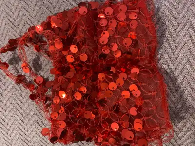 Bolso de mano rojo con lentejuelas brillantes - miniatura 1