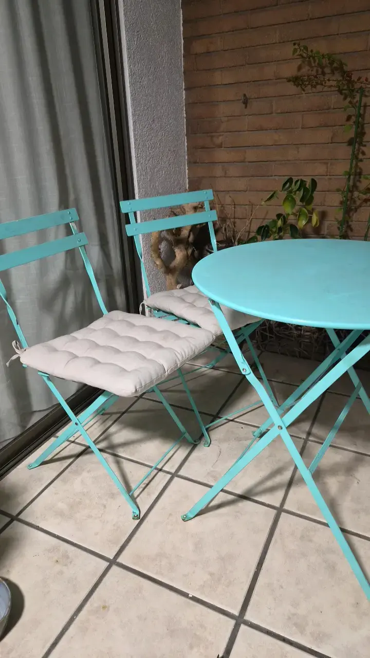 Conjunto de mesa y sillas plegables turquesa para terraza