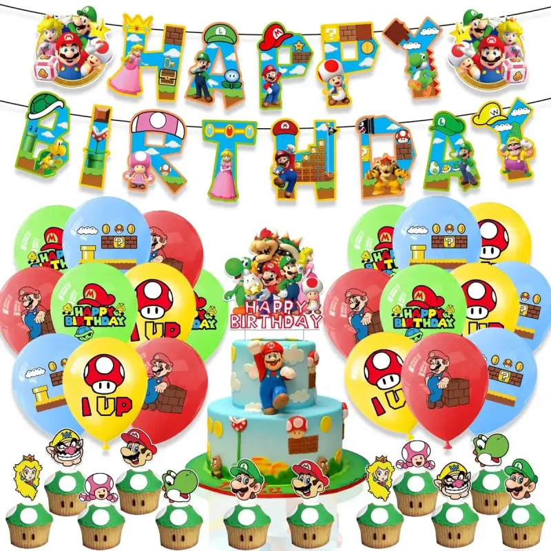 Set de Decoración de Cumpleaños Temática Mario Bros - 1
