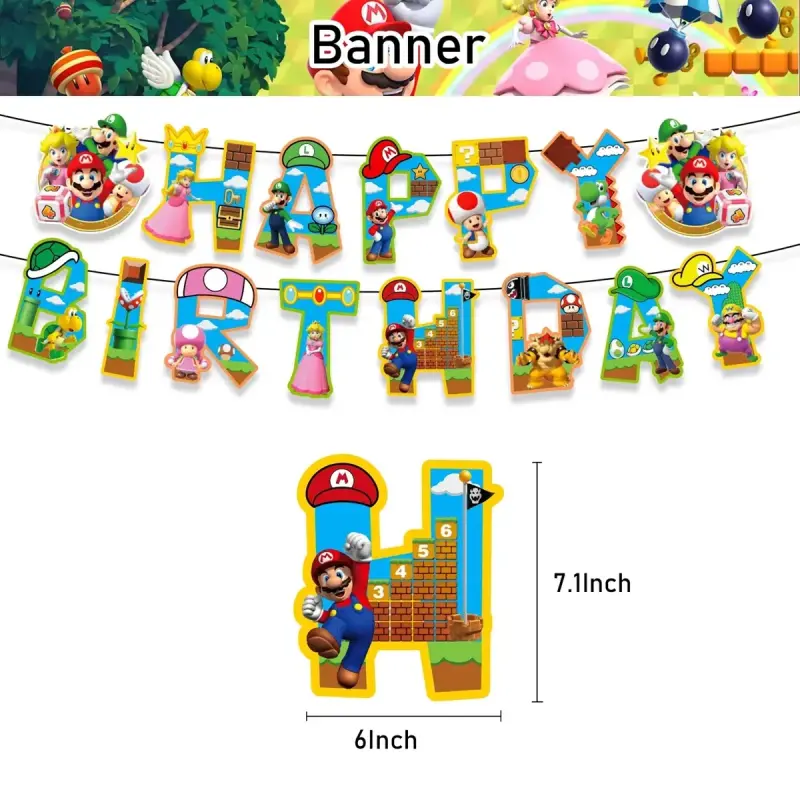 Set de Decoración de Cumpleaños Temática Mario Bros - 2
