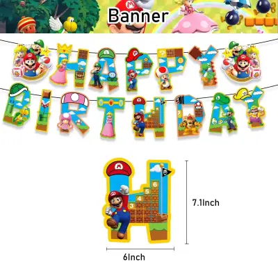 Set de Decoración de Cumpleaños Temática Mario Bros - miniatura 2