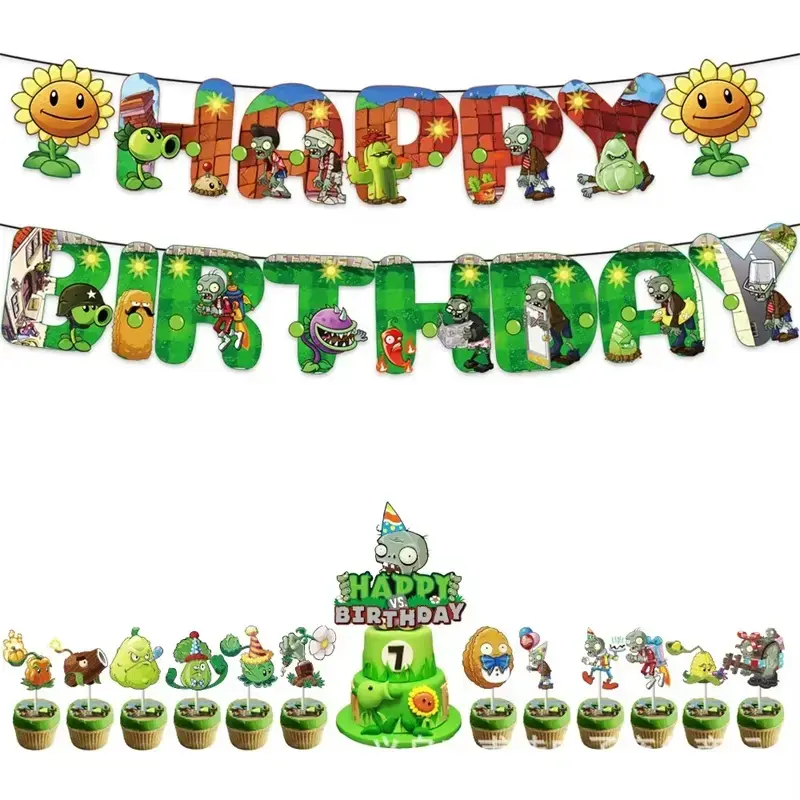 Decoración de cumpleaños temática de plantas vs zombies - 4