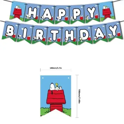 Decoración de cumpleaños Snoopy con globos y banderines - miniatura 1