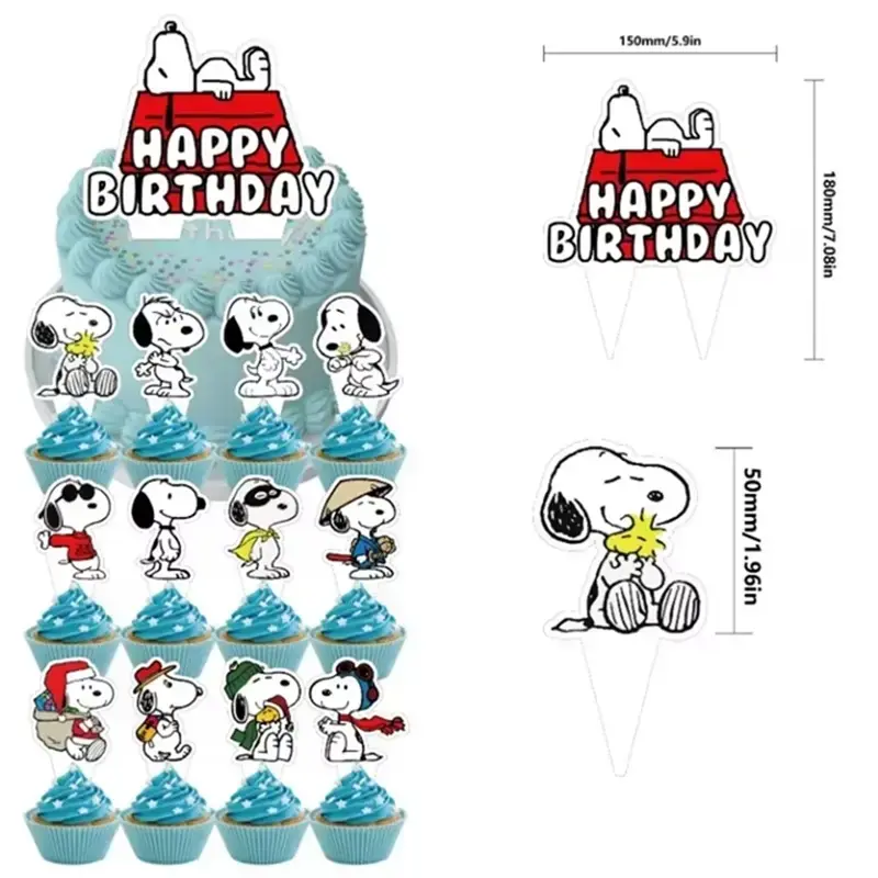 Decoración de cumpleaños Snoopy con globos y banderines - 2