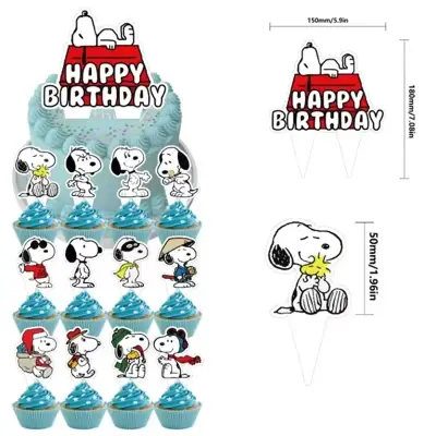 Decoración de cumpleaños Snoopy con globos y banderines - miniatura 2