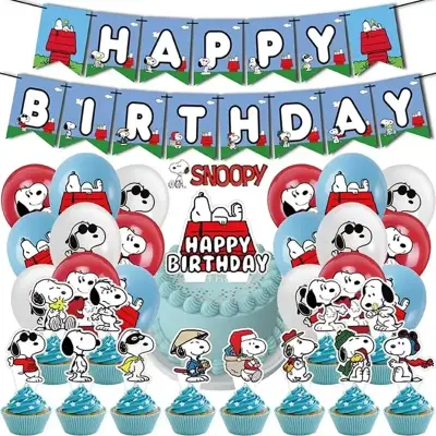 Decoración de cumpleaños Snoopy con globos y banderines - miniatura 4