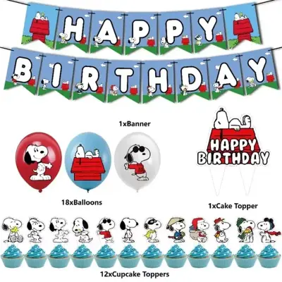 Decoración de cumpleaños Snoopy con globos y banderines - miniatura 5
