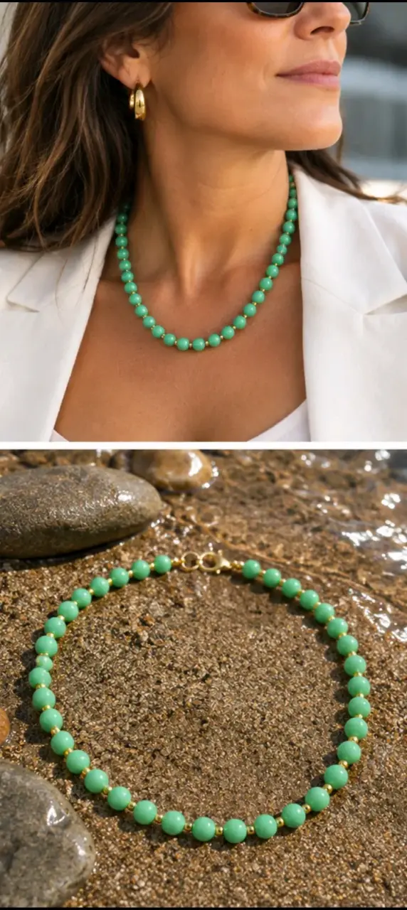 Collar. Cuentas verdes hecho a mano - 1