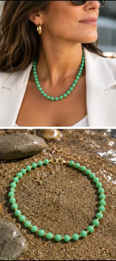 Collar. Cuentas verdes hecho a mano - miniatura 1