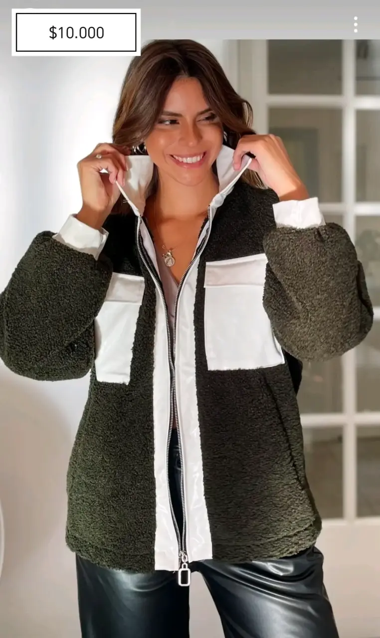 Chaqueta corderito bolsillos blancos para mujer - 2