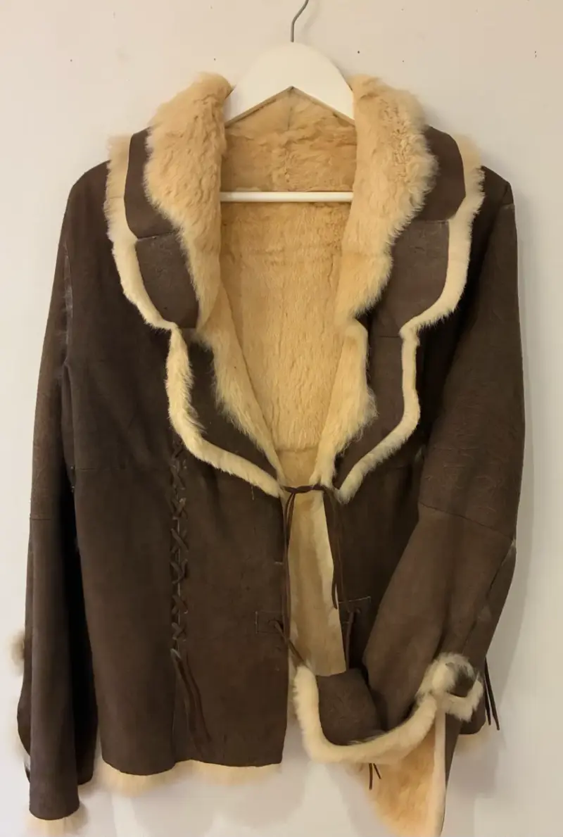 Chaqueta de piel sintética marrón con forro - 1