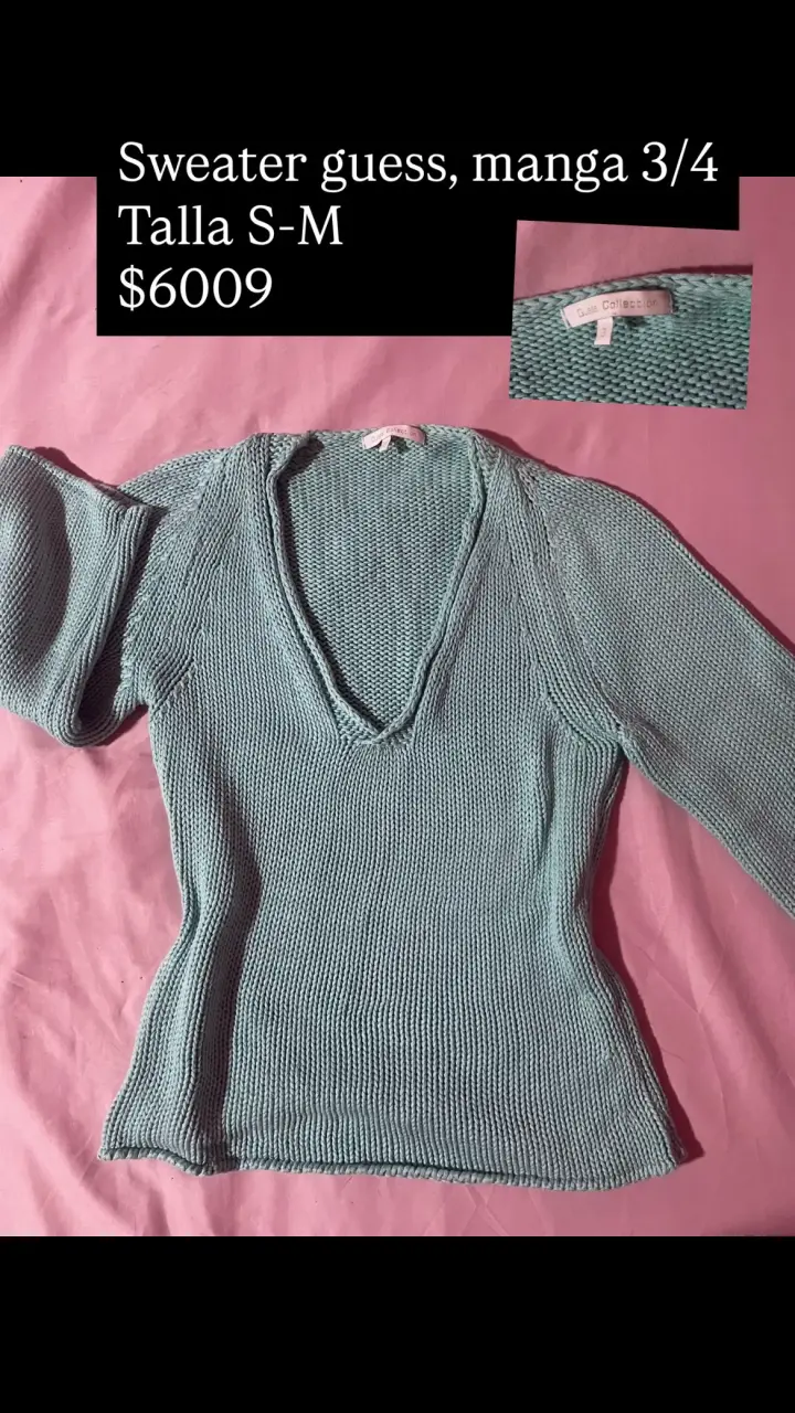 Sweater Guess manga 3/4 verde talla S-M