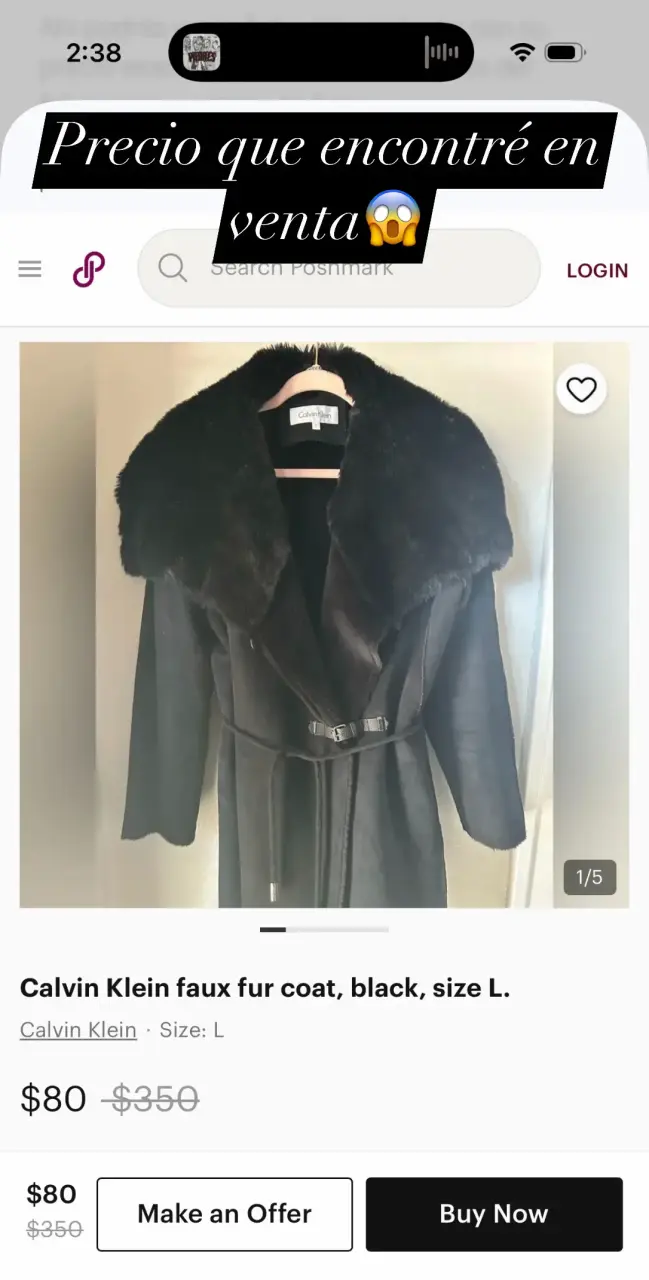 Abrigo negro con cuello de piel Calvin Klein - 5