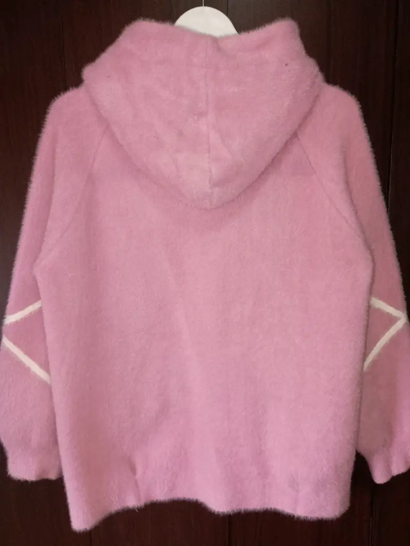Chaqueta de lana rosa con capucha para mujer - 3