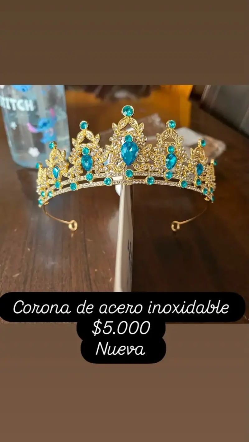 Corona de acero inoxidable con piedras azules - 1