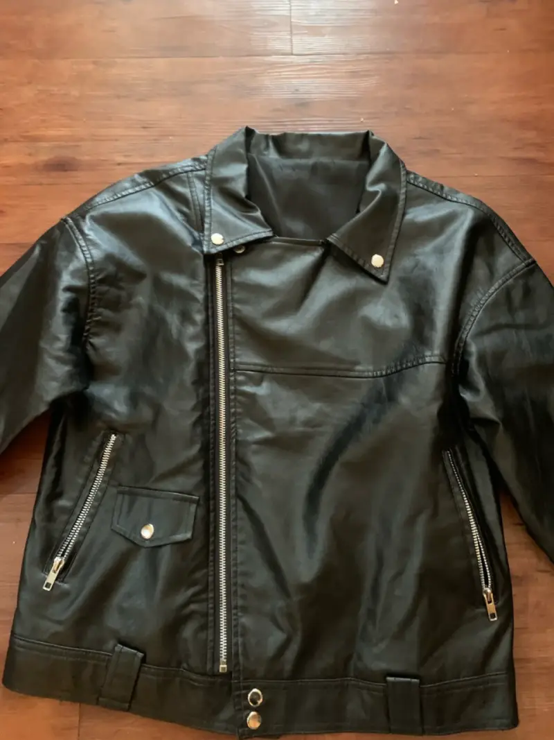 Chaqueta de cuero negra estilo motociclista - 3