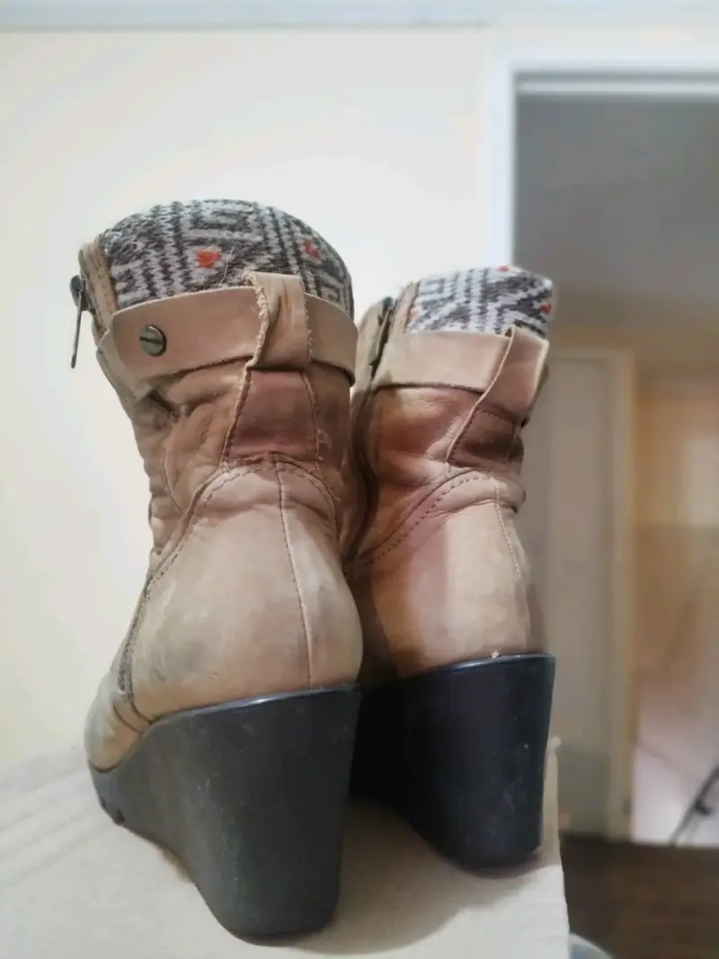 Botines de cuero genuino con plataforma talla 38 - 2