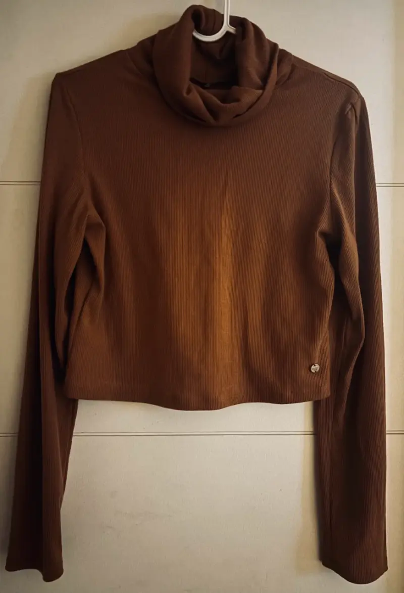 Polera de cuello alto marrón para mujer