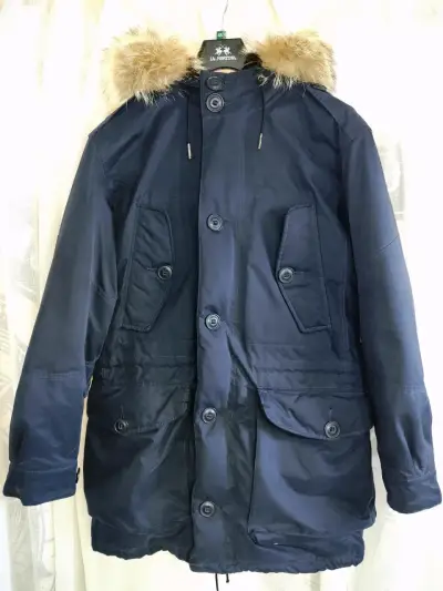 Parka azul con capucha de piel Polo Ralph Lauren - miniatura 1