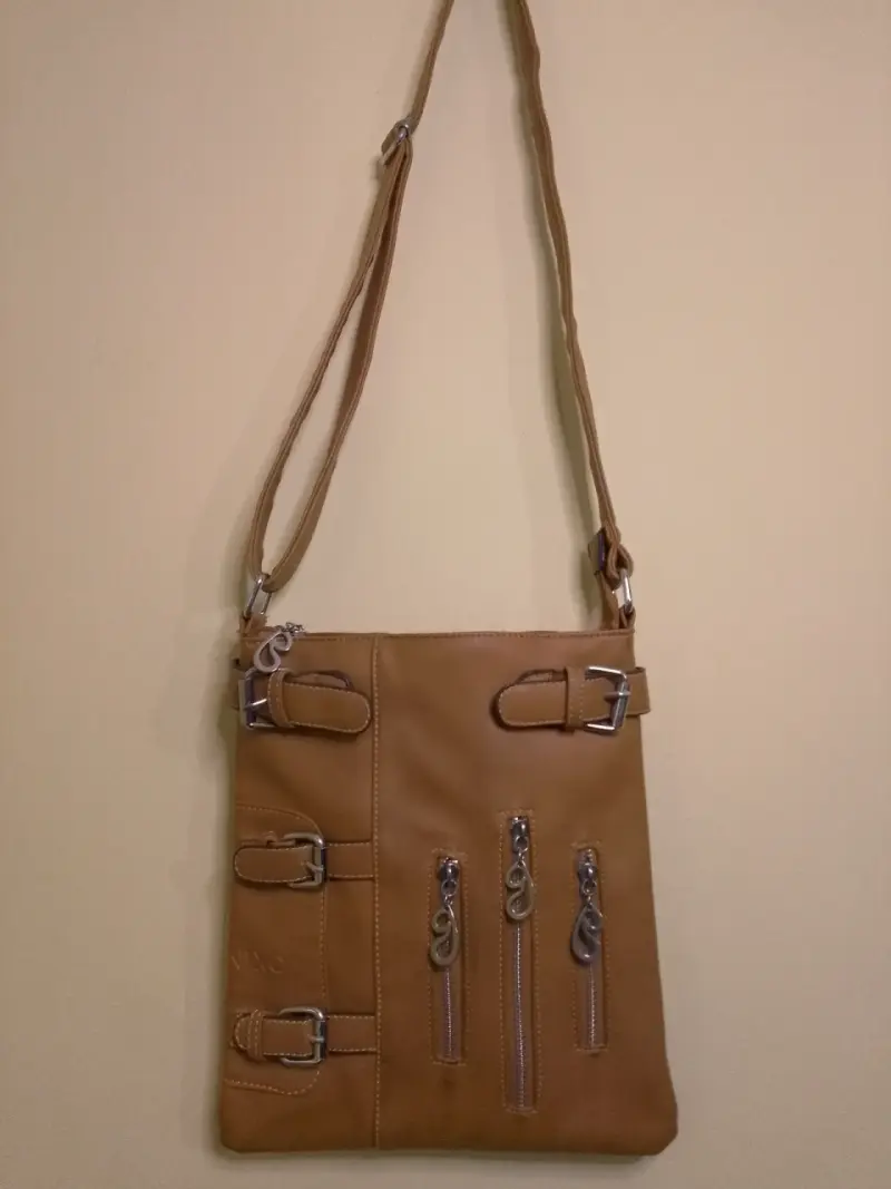 Cartera cruzada cuero sintético marrón con hebil - 1