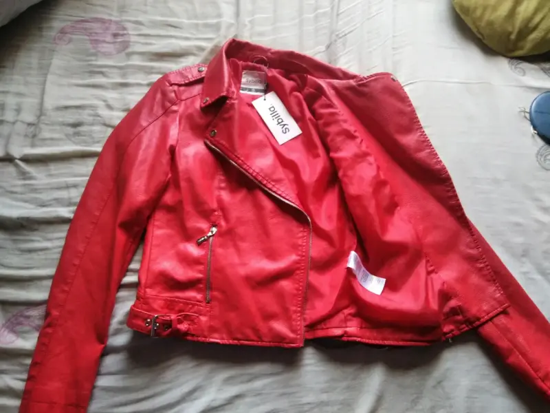 Chaqueta de cuero sintético roja para mujer - 2