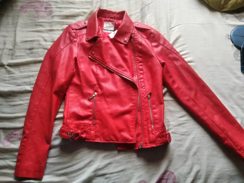 Chaqueta de cuero sintético roja para mujer - 3