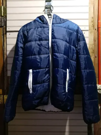 Chaqueta acolchada azul con capucha para hombre - miniatura 1